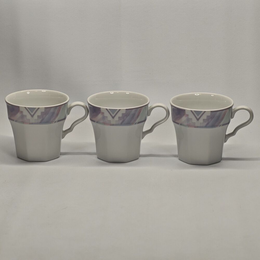 Savoir Vivre Celina Y0010 Set 3 Coffee Mugs Pastel Geometric Fine China Thailand